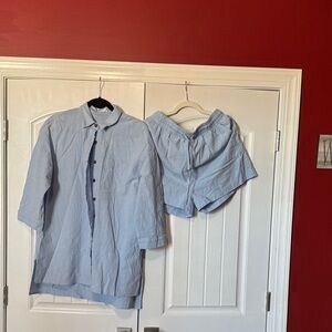 Zeagoo Light Blue Button-Up Shirt and Shorts Set